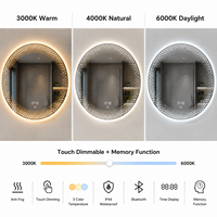 Miroir LED intelligent sans cadre, miroir de salle de bain rétroéclairé, anti-buée avec capteur tactile, affichage de l'heure à intensité variable, IP44 OEM ODM Hôtel