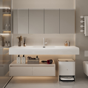 Khách sạn hiện đại phong cách phòng tắm tủ hình chữ nhật chìm với Rock Board lỗ duy nhất vòi núi nhà vệ sinh mở rộng kết hợp - Product Image 3