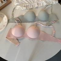 작은 가슴 개더링 큰 가슴 노마크 원피스 와이어 무료 통기성 얇은 브래지어 여성용 무테 여름 칵테일 속옷