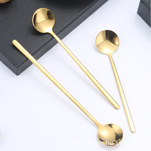 304 Stainless Steel <b>Small</b> Round Spoon Long Handle Coffee Tea Stirring Spoon Food Grade Solid Color Dessert Spoon - Product Image 2