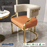 2026 MYUZ OEM Chaise d'appoint pivotante et réglable en hauteur, style luxe léger, avec accoudoirs plaqués or et revêtement en cuir, pour salon de manucure, salon de beauté et salle à manger