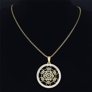 Collana Unisex in Acciaio Inox con Simbolo della Geometria Sacra, Catena con Fiore della Vita <span class=keywords><strong>e</strong></span> Cubo di Metatron - Product Image 4