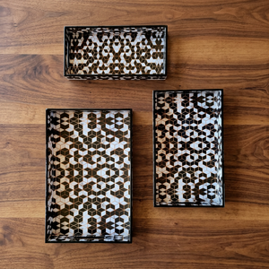 Ensemble de plateaux décoratifs géométriques modernes en MDF, motif abstrait rectangulaire, design avec revêtement, emballage multi-pièces - Product Image 5