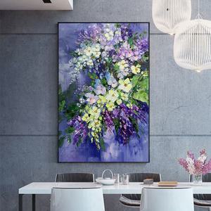 Arte Mural 3D Texturizado, Arte Mural Abstracto Floral Morado en Lienzo, Pintura Hecha a Mano, Regalo para la Inauguración de una Casa - Product Image 6