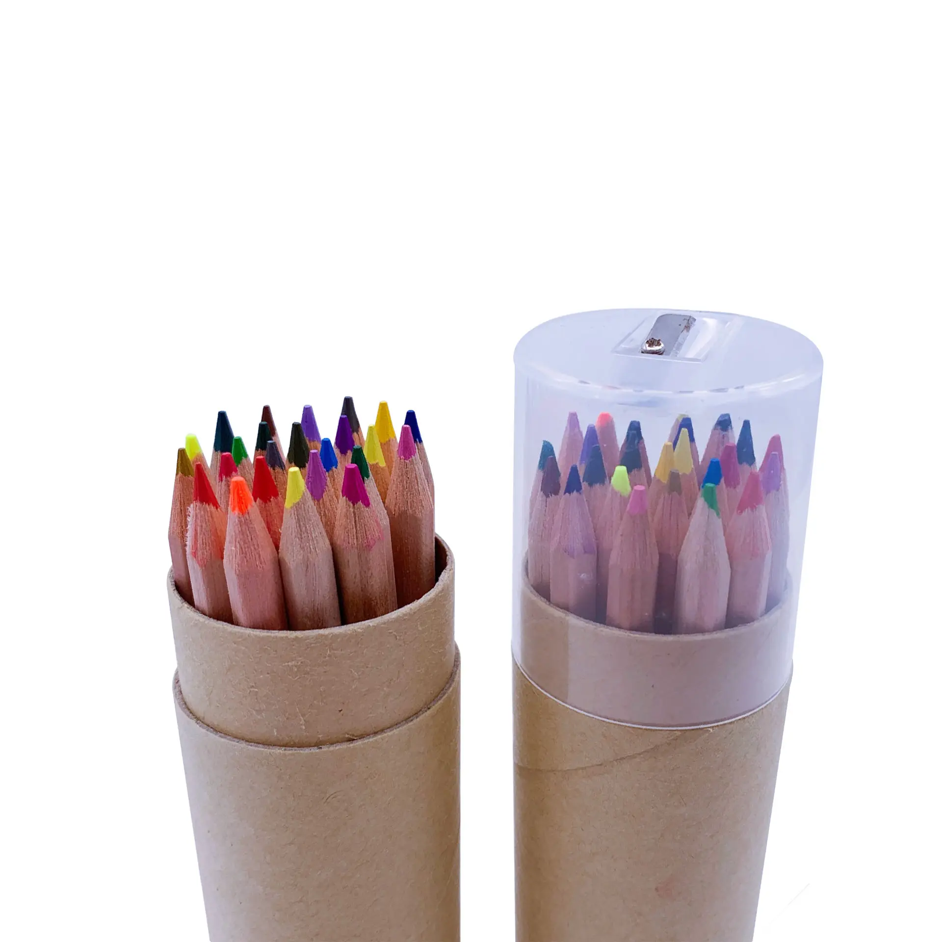 Factory wholesale custom 24 color pencil and tube with transparent pencil sharpener stock