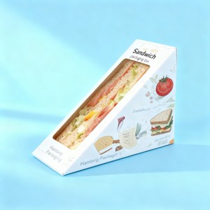 Caja de papel de pícnic triangular personalizada al por mayor, caja de embalaje de comida, panadería, pastel, caja de sándwich biodegradable para llevar con ventana - Product Image 3