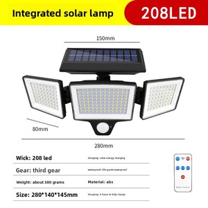 Lampione Solare <span class=keywords><strong>a</strong></span> Quattro Teste con 208 LED, Montaggio <span class=keywords><strong>a</strong></span> Parete per Esterni, con Sensore di Movimento e Induzione Corporea Rotante - Product Image 6
