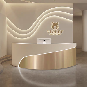 Bureau d'accueil incurvé moderne avec mur de logo rétroéclairé - Réception de luxe pour salon de beauté, <span class=keywords><strong>spa</strong></span>, hall d'hôtel ou bureau - Product Image 6