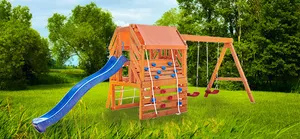 Bonito centro de juegos de ardilla, patio de recreo de madera para exteriores, marco de escalada, Tobogán, juego de columpio para niños