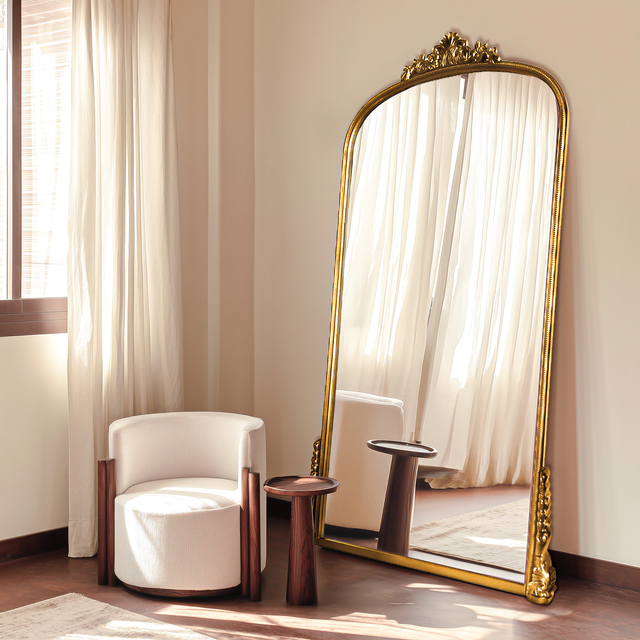 Floor Mirror Wooden Frame Espejo Antique Gold Big Mirror Decoration for Living Room Full Body Standing Large Miroir Floor Mirror