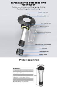 Lanterne de camping, guirlande lumineuse, lampe de poche portable, batterie rechargeable par USB, multicolore, gradation progressive, étanche, extérieur - Product Image 2