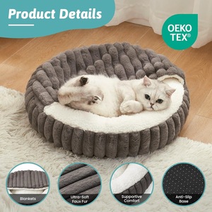 Lit pour chat en forme de grotte avec couverture en flanelle lavable, chaud et antidérapant, pour animaux de compagnie, lit rond pour chien et chat pour dormir - Product Image 2