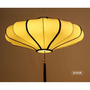Chinese Style Fabric Chandelier Oval Single Head LED <b>Light</b> For Living Room <b>Dining</b> Room Hotels Teahouses - Product Image 3