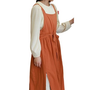 Solid Color Reversible Apron V-Neck Sleeveless Mid-Length Cotton A-Line Kitchen Cooking Apron For Women Daily Use - Product Image 4