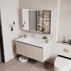 Modern white bathroom cabinet smart <b>mirror</b> cabinet white washbasin suspended cabinet body - Product Image 2