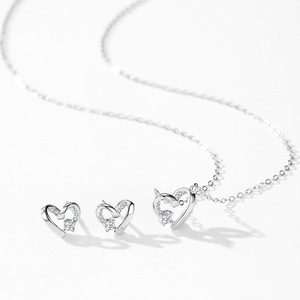 925 Sterling Silver <b>Sweet</b> <b>Heart</b> Micro-painted Zircon Pendant Necklace and Earrings Women's Luxury Versatile Niche Jewelry Set - Product Image 2