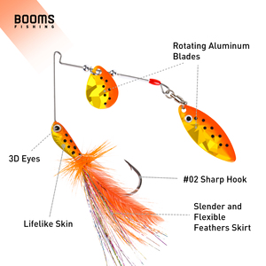Señuelos de metal duro de aluminio giratorios de 3.4 pulgadas de alta reflectividad con plumas y faldas para pesca en río - Product Image 4