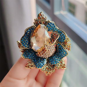 Hợp kim độc đáo với kim cương Inlay giá rẻ Hoa Trâm phụ nữ cao cấp tính khí men trâm cài cổ điển đầy màu sắc pha lê trang sức - Product Image 2