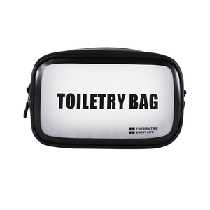 Bolsa de Cosméticos de Viaje Personalizada con Logotipo, Diseño de Letras a la Moda, Cierre de Cremallera, Impermeable, de Cuero PU Negro Suave para Hombre - Product Image 1