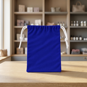 Sac cadeau en coton bleu avec cordon de serrage, prêt à être expédié, personnalisable avec logo, pochette d'emballage pour bijoux, cartes, voyages - Product Image 4