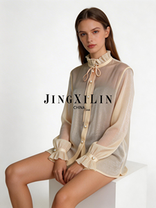 Camicetta Sexy da <span class=keywords><strong>Donna</strong></span> in <span class=keywords><strong>Chiffon</strong></span> con Colletto a Fiocco e Maniche Lunghe per Primavera/Estate 2026 - Product Image 5