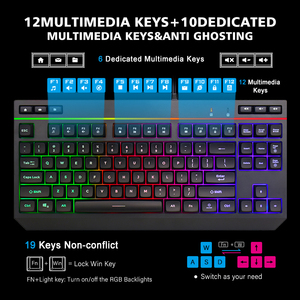 Bàn Phím Cơ Bàn Phím Có Dây Chơi Game Di Động Công Tắc Màu Xanh Dương Đèn Nền RGB 87 Phím Bàn Phím Tiếng Tây Ban Nha Hàn Quốc Cho Máy Tính Để Bàn Máy Tính Xách Tay - Product Image 2