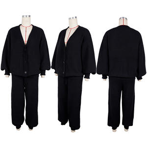 Conjunto de Dos Piezas de Moda para Mujer, Cárdigan Informal Holgado con Cuello en V y Suéter de Color Sólido - Product Image 6