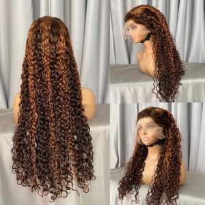Perruque de cheveux humains ondulés brun roux auburn, avec dentelle HD 13x6, sans colle, pré-épilée - Product Image 1