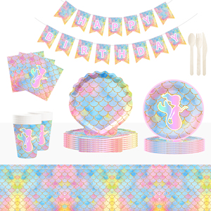 DAMAI - Juego de Vajilla con Temática de Sirena para Fiesta de Cumpleaños, con Platos, Vasos y Servilletas para 8 Personas - Product Image 1