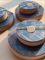 Boîtes d'emballage en papier personnalisées de luxe bleues pour macarons, desserts au chocolat imprimés de motifs palmiers, biscuits et chocolats, cadeaux du Ramadan