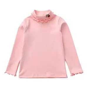 FuYu Hot Selling Girls' Autumn Casual T Shirts Children's Long Sleeve Solid Color Crew Neck Tops Blouse