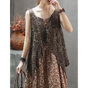 Top de Baño para Mujer, Estilo Boho, de Algodón con Encaje de Ganchillo, sin Mangas, con Dobladillo Asimétrico - Product Image 2