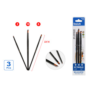 Set di 3 pennelli neri per artisti pennelli in Nylon e legno per pittura ad acquerello e acrilico con manico blu - Product Image 1