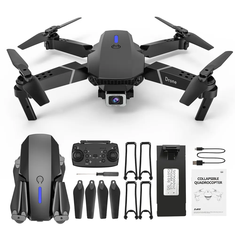 2023 Hot sale cheap drone E88 4k HD Dual Optical flow camera with Storage Bag with Color Box with good price cameras