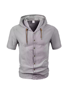 เสื้อคาร์ดิแกนผ้าฝ้ายและผ้าลินินสีพื้นสำหรับผู้ชาย ทรงหลวม น้ำหนักเบา สไตล์ลำลอง แขนสั้น ใส่ได้ทุกโอกาส - Product Image 6