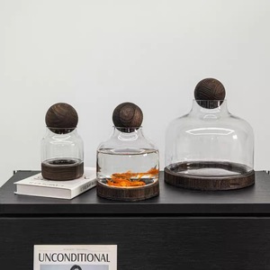 Grand <span class=keywords><strong>bocal</strong></span> rond en verre pour <span class=keywords><strong>terrarium</strong></span> avec couvercle en forme de boule en bois et base en bois pour plantes, écosystème, décoration d'intérieur, jardin, bricolage, artisanat - Product Image 5