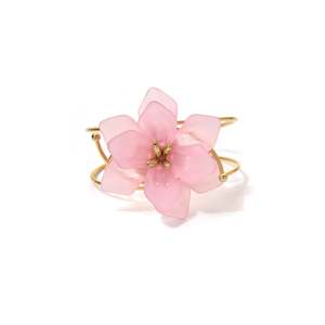 Fashion Bangle <b>Pink</b> Flower Design PVD Gold Plated 316L Stainless Steel Sustainable Resistant Jewelry for Women - Product Image 1