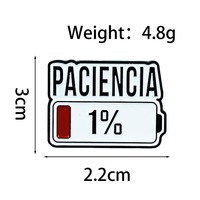 Épinglette en émail amusante 'Paciencia 1% Battery' à l'humour espagnol 'Faible Patience', décorative pour veste et sac à dos, cadeau humoristique unique
