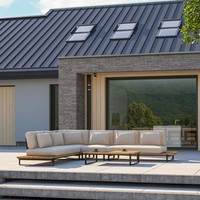 Derniers meubles d'hôtel en aluminium tissu imperméable en forme de L ensemble de canapés de salon d'extérieur canapé d'angle de jardin en métal