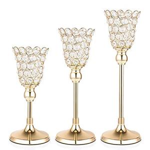 16" Tall <b>Gold</b> Sleek Pillar Crystal Votive Tealight Candle Holder - Product Image 6