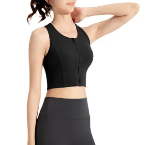 Soutien-gorge de course pour femme effet seconde peau, style crop top, dos nageur, avec coussinets intégrés, fermeture éclair, pour marathon et fitness - Product Image 5