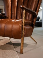Fauteuil d'appoint en cuir véritable style industriel vintage, capitonné, pour bar à chicha américain et salon à cigares