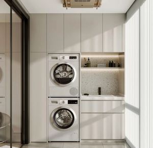 Mueble Moderno de Madera Maciza para Lavadero con Lavadora y Diseño Elegante - Product Image 1