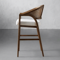 Chaise haute de salle à manger BST en bois de frêne antique, style luxe léger, avec dossier en rotin et structure en bois, tabouret de bar pour comptoir de salle à manger