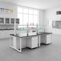 Meja Laboratorium Baja Lengkap dengan Rak Reagen, Wastafel, dan Lemari Penyimpanan untuk Sekolah, Rumah Sakit, dan Laboratorium Penelitian