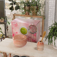 Kit de démarrage pour matcha en céramique rose avec fouet en bambou, passoire à thé, support et boîte cadeau pour café, fête ou cérémonie du thé