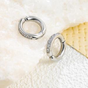 Boucles d'oreilles créoles élégantes en acier inoxydable plaqué or 18 carats, <span class=keywords><strong>de</strong></span> luxe, avec six diamants, pour femmes - Product Image 3