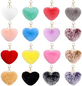 Porte-clés en forme de cœur, pompon, pompon, boule, pompon, en peluche, offre spéciale - Product Image 1
