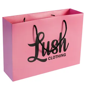 Logotipo personalizado atacado luxo papel saco rosa embalagem presente saco bolsas de papel shopping papelão sacos com alças para roupas