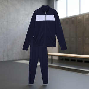 Ensemble de veste en polaire bleu marine unisexe, couleur contrastée, fermeture éclair, vêtement décontracté pour l'automne, coupe régulière, matière en polyester tricoté - Product Image 2